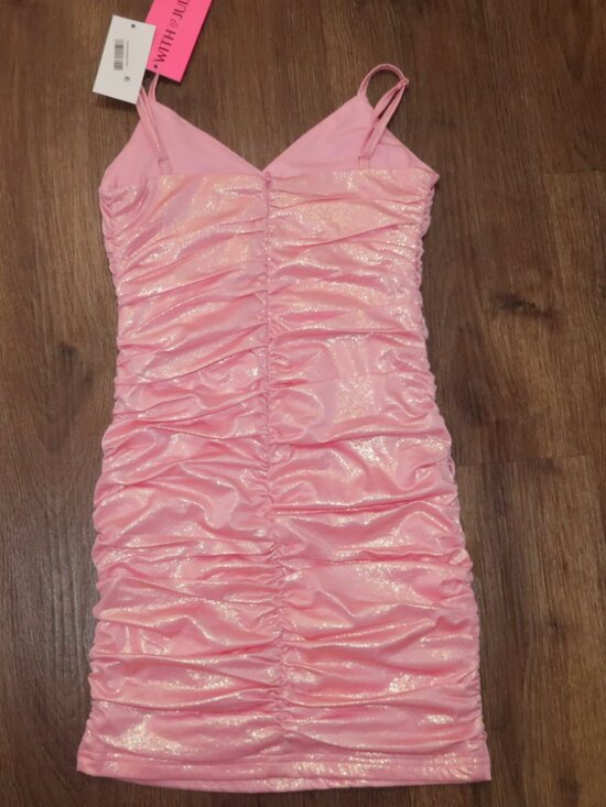 NWT Girls With Jules Metallic Ruched Mini Dress Pastel Pink Party Dance S 8/10 - Picture 4 of 7